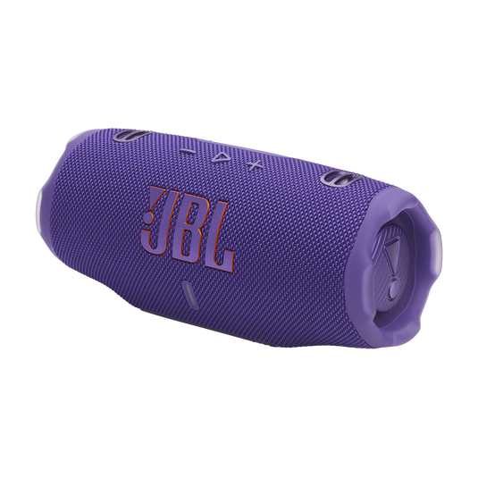 JBL Charge 6, belaidė garso kolonėlė su AI Sound Boost ir IP68, 45W - Šoninis vaizdas su mygtukais ir logotipu