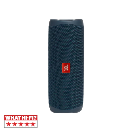 JBL FLIP 5, belaidė Bluetooth garso kolonėlė - Šoninis vaizdas su logotipu ir reitingų ženklu