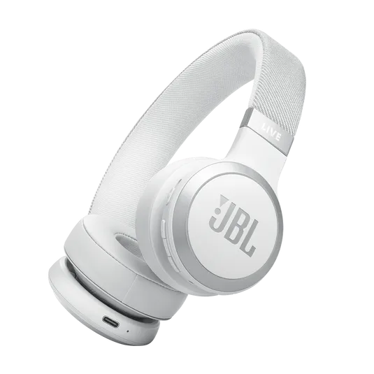 JBL Live 670NC, On-Ear belaidės triukšmą slopinančios ausinės su mikro - Baltos ausinės, apačioje USB-C jungtis