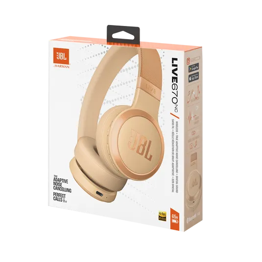 JBL Live 670NC, On-Ear belaidės triukšmą slopinančios ausinės su mikro - Šoninis kampas su ausinių pakuote