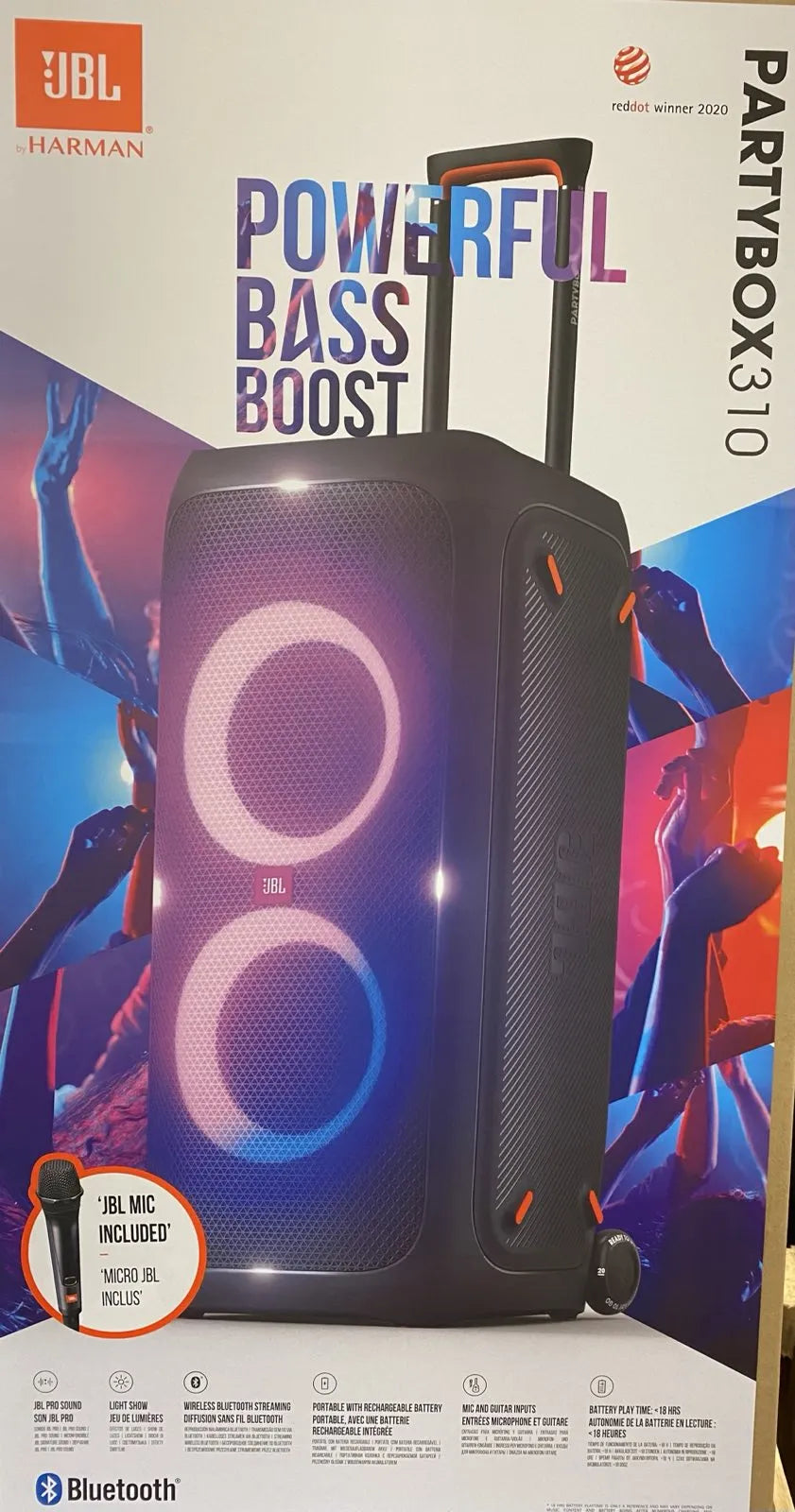 JBL PartyBox 310 nešiojama garso kolonėlė + laidinis JBL mikrofonas