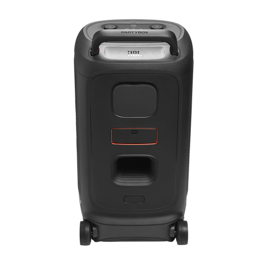 JBL PartyBox 520, nešiojama vakarėlių kolonėlė su AI Sound Boost, 400W - Šoninis vaizdas su ratais ir rankena