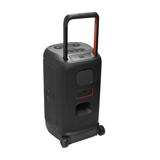 JBL PartyBox 520, nešiojama vakarėlių kolonėlė su AI Sound Boost, 400W - Šoninis vaizdas su ratukais ir rankena