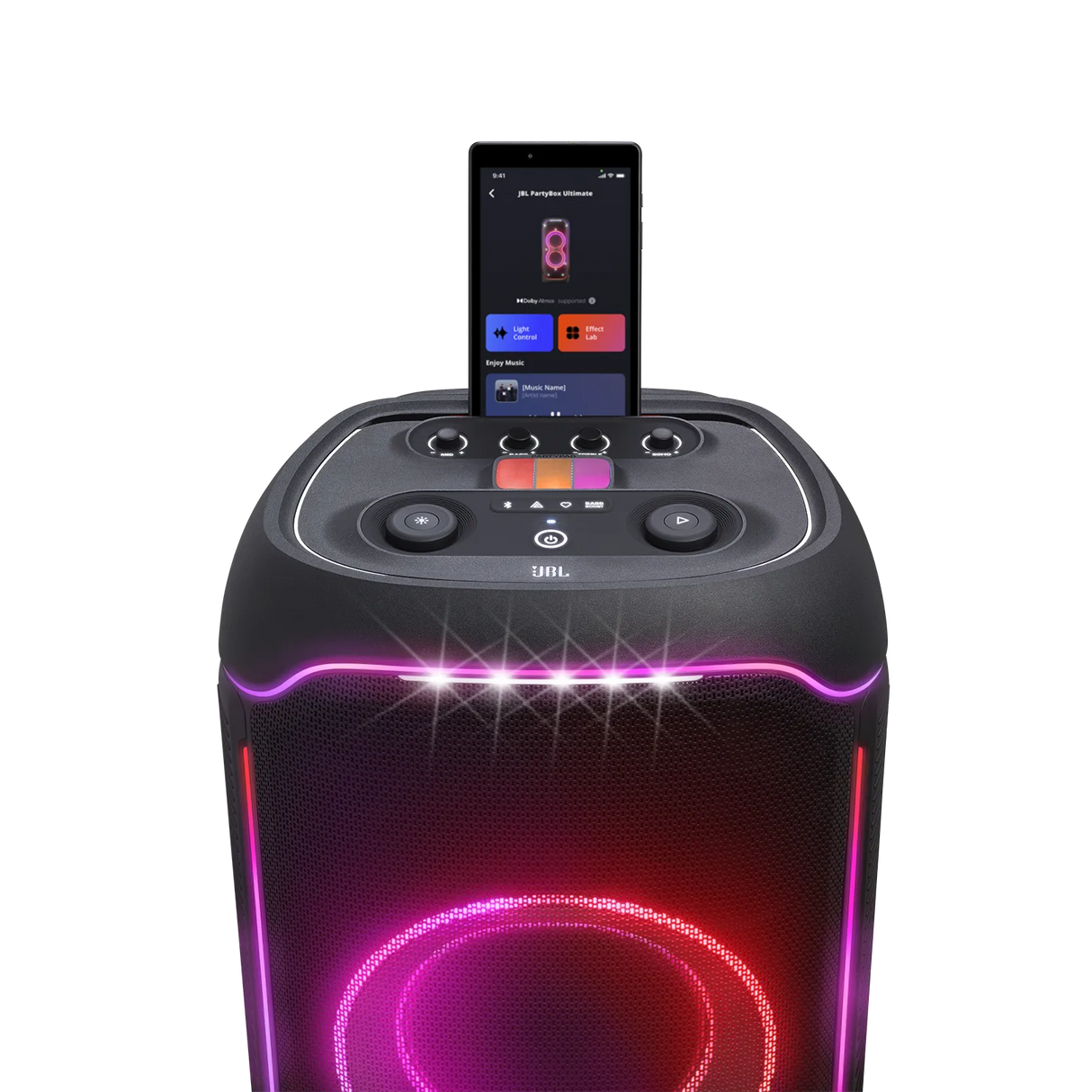 JBL PartyBox Ultimate, galinga nešiojama garso kolonėlė, 1100W - telefonas su valdymo programėle ir apšvietimu