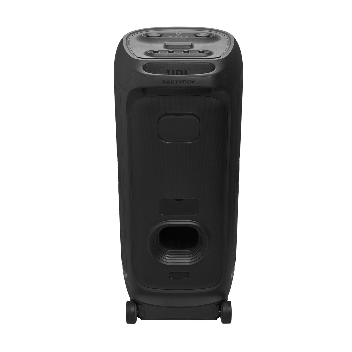 JBL PartyBox Ultimate, galinga nešiojama garso kolonėlė, 1100W - galinė panelė su ratukais ir rankena