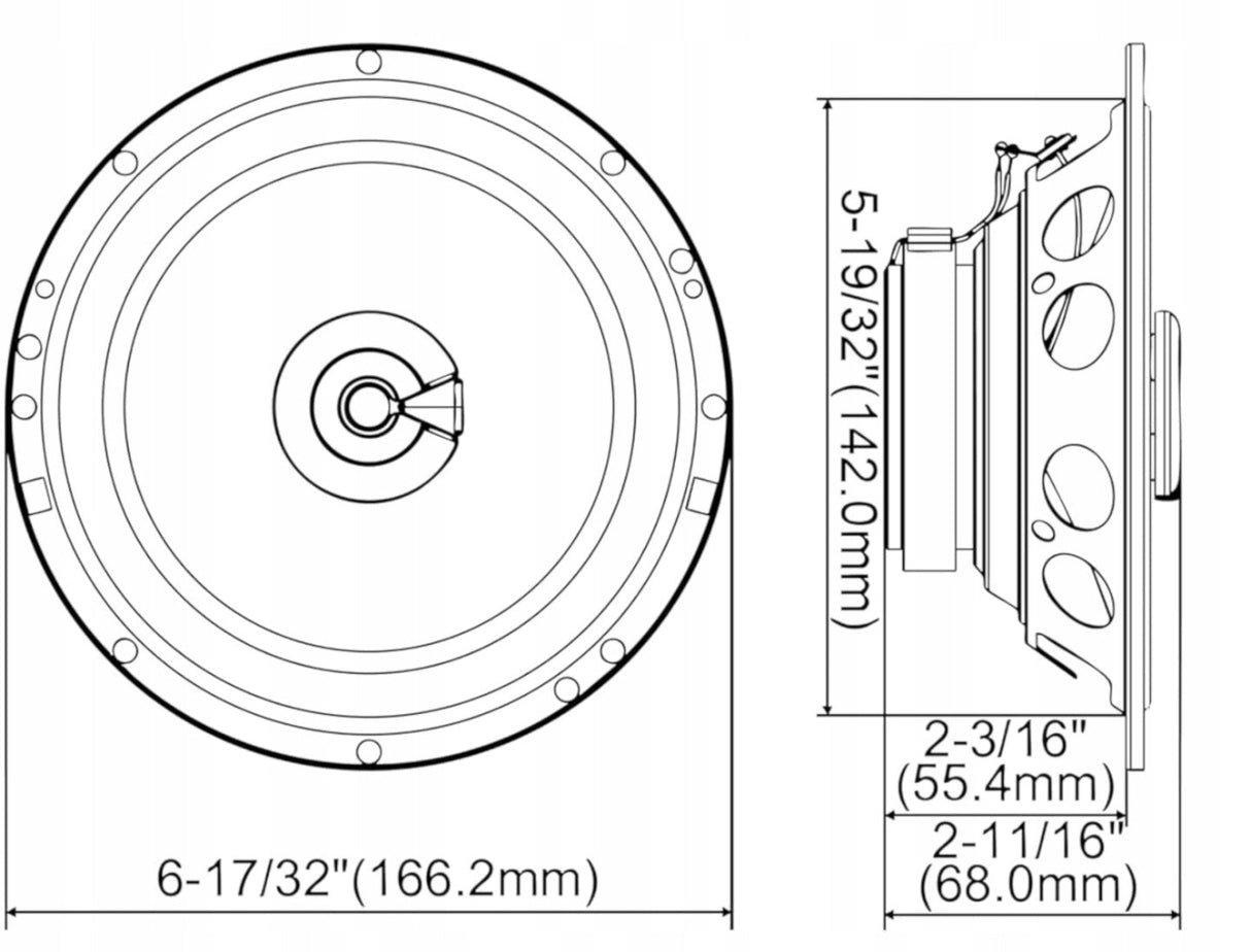 JBL Stage1 62f, 16.5 cm koaksialiniai garsiakalbiai - Matmenys ir šoninis profilis
