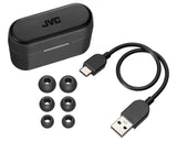 JVC, HA-A9T-BE, juodos sp. dinaminės ausinės - įkrovimo dėklas, ausinės, laidai, antgaliai