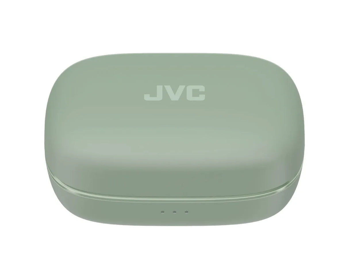JVC, HA-EC75T-GU, žalios sp. dinaminės ausinės - šoninis vaizdas su indikatoriais