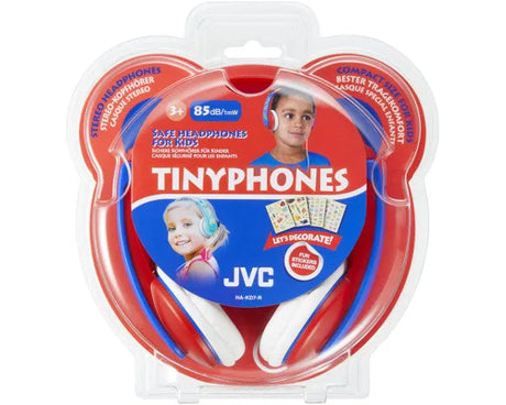 JVC, HA-KD7-RE, raudonos / mėlynos sp. ausinės - vaikiškos ausinės pakuotėje su lipdukais