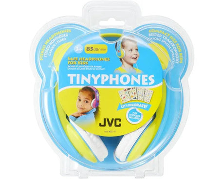 JVC, HA-KD7-YE, geltonos/šviesiai mėlynos sp., ausinės - Pakuotė su vaikų nuotraukomis ir lipdukais