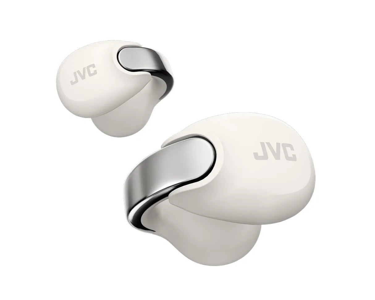 JVC, HA-NP1T-WU baltos sp. dinaminės ausinės - Šoninis vaizdas su metaliniu akcentu