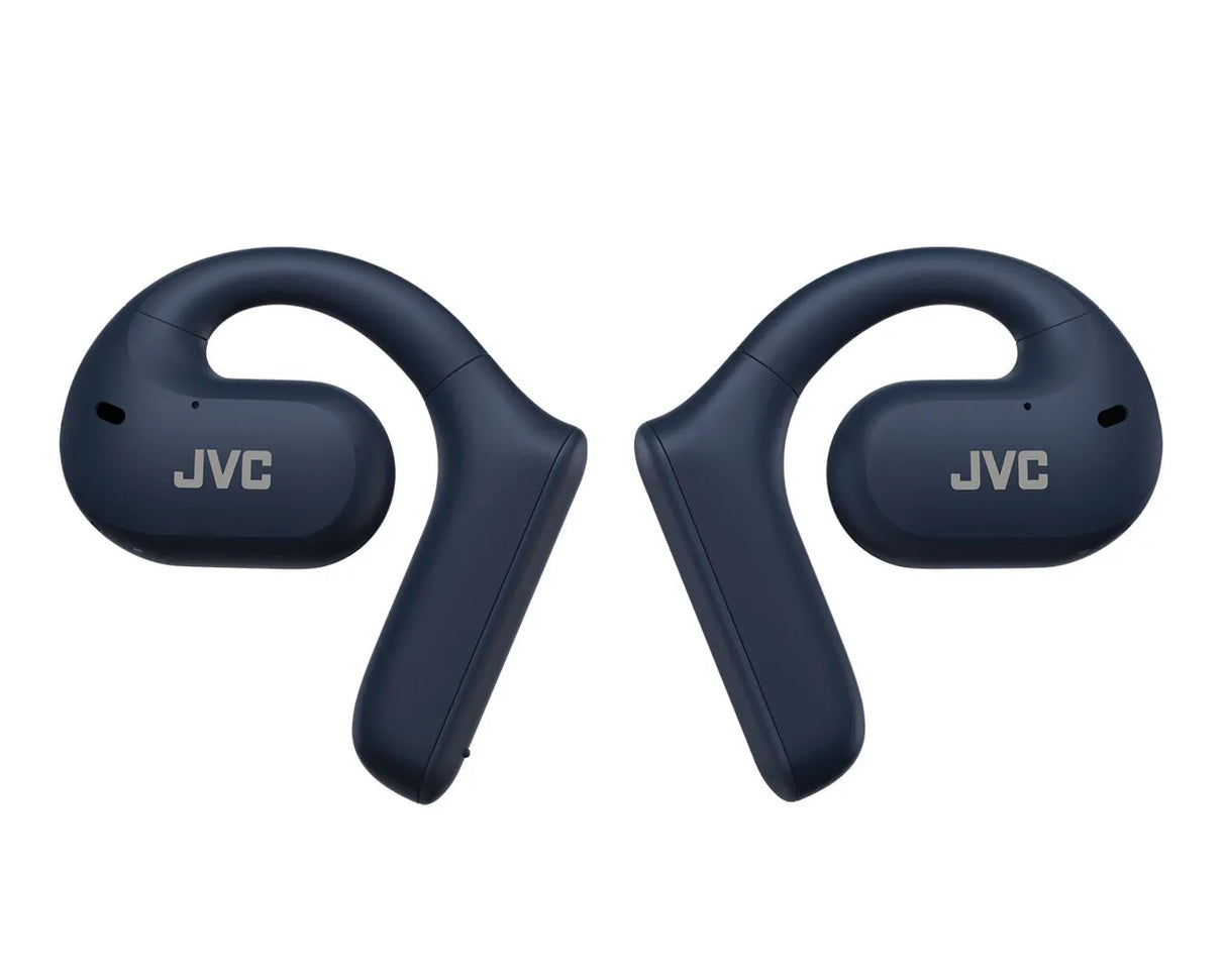 JVC, HA-NP35T-AU, mėlynos sp. dinaminės ausinės - Šoninis vaizdas su JVC logotipu