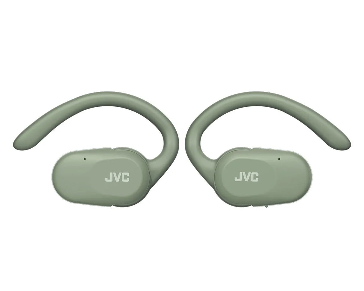 JVC, HA-NP40T-GU, žalios sp. dinaminės ausinės - Šoninis ausinių vaizdas su JVC logotipu