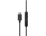 JVC, HA-S33UC-BU, juodos sp. dinaminės ausinės, mikrofonas - USB-C jungtis ir valdymo mygtukai iš arti