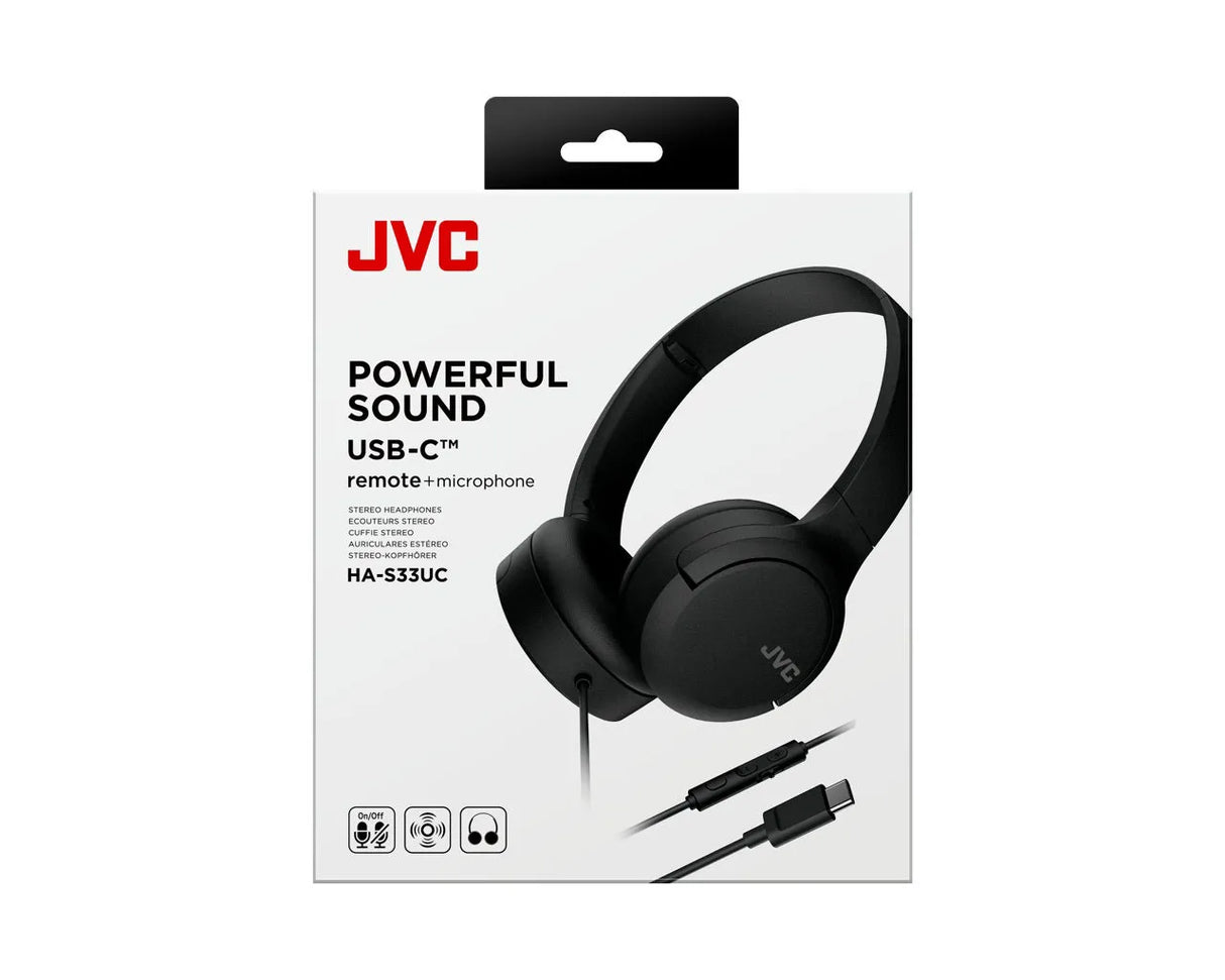 JVC, HA-S33UC-BU, juodos sp. dinaminės ausinės, mikrofonas - ausinės su USB-C jungtimi ir valdymo pulteliu