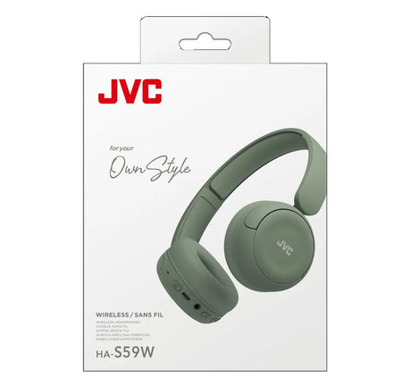 JVC, HA-S59W-GU, chaki žalios sp. dinaminės ausinės, mikrofonas