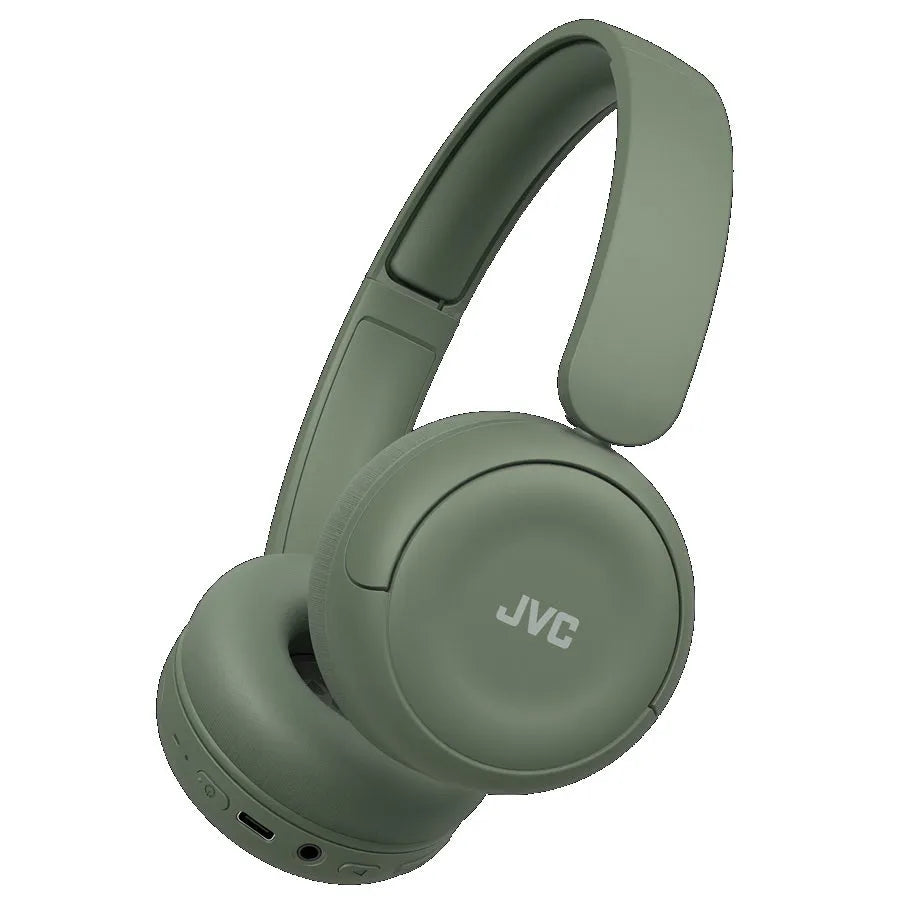 JVC, HA-S59W-GU, chaki žalios sp. dinaminės ausinės, mikrofonas - Šoninis vaizdas su jungtimis