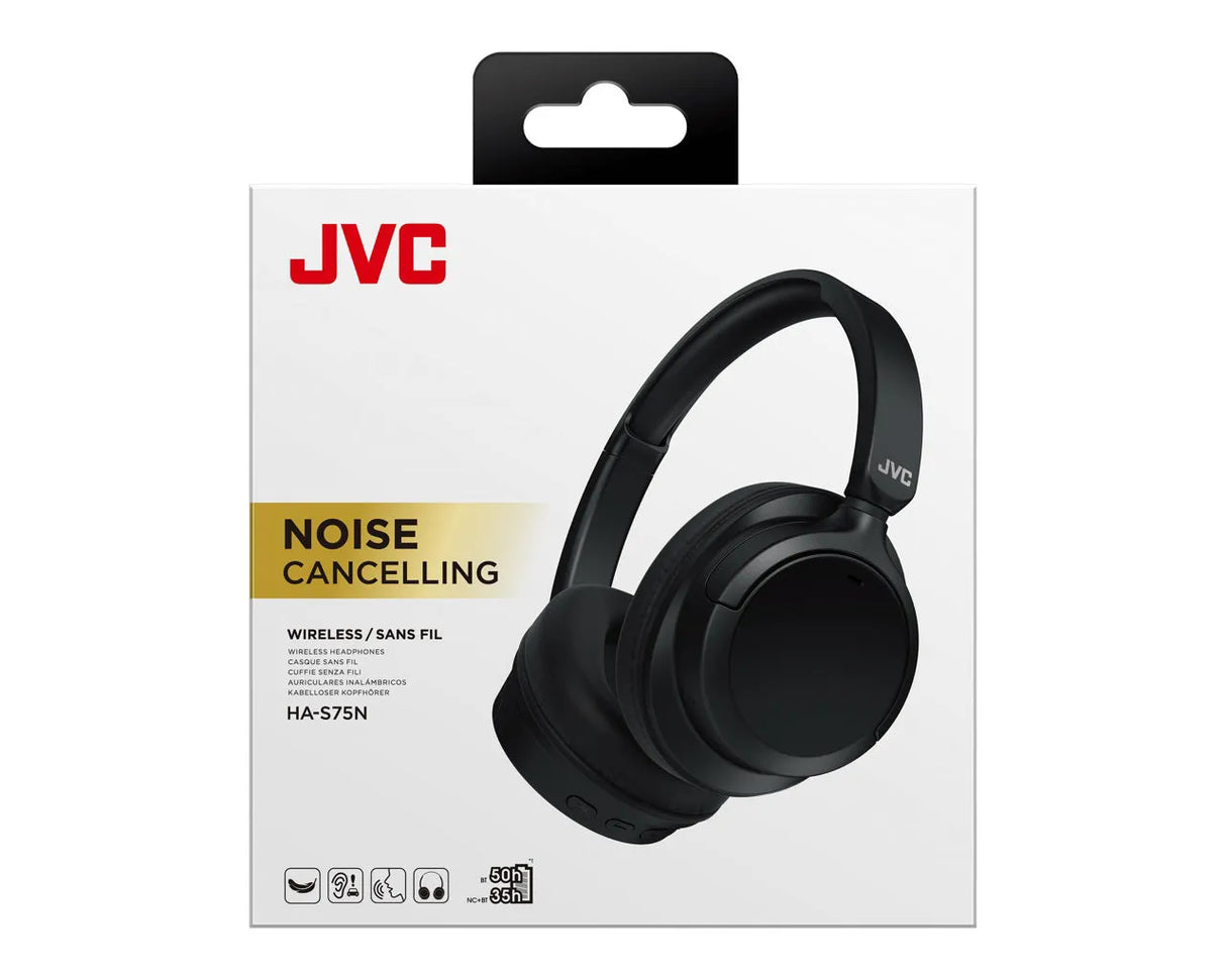 JVC, HA-S75N-BU, juodos sp. dinaminės ausinės - pakuotė su ausinėmis ir užrašais