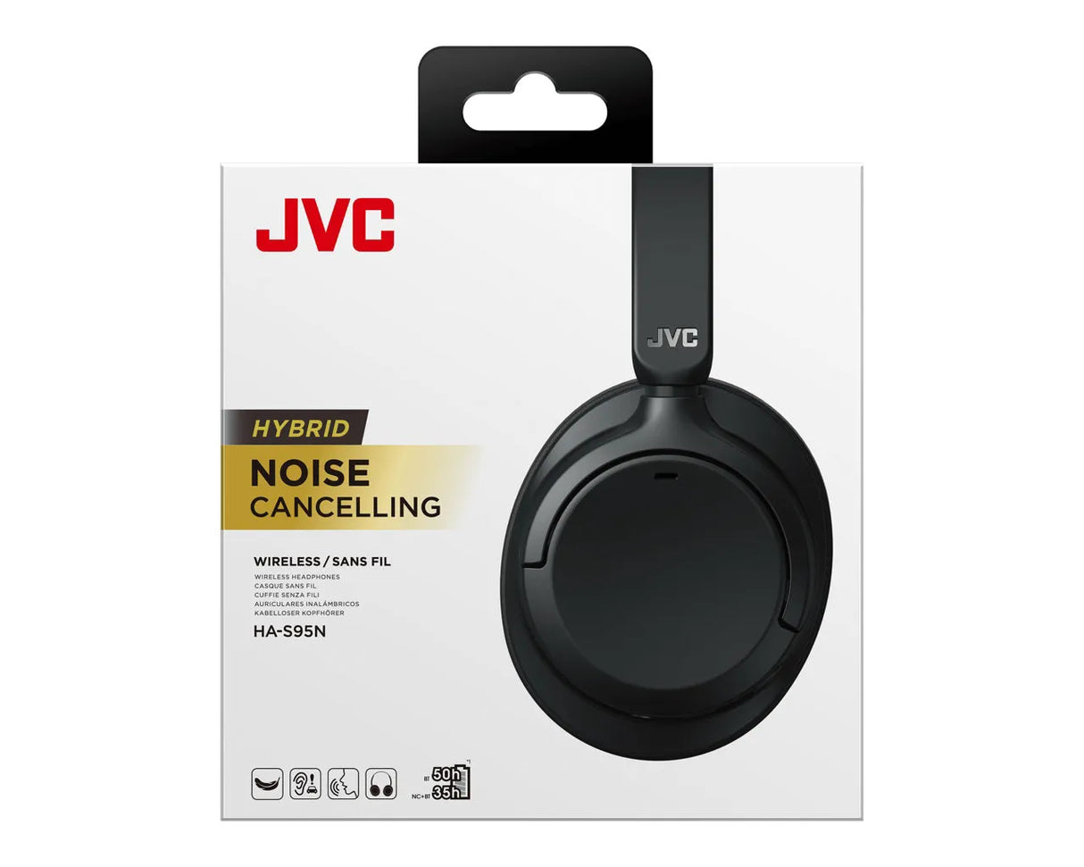 JVC, HA-S95N-BU, juodos sp. dinaminės ausinės - pakuotė su ausinėmis ir užrašu
