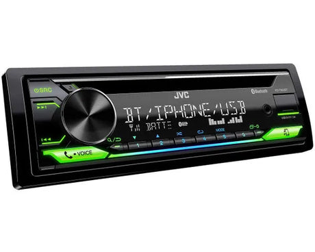 JVC, KD-T922BT 1-DIN USB/CD MP3 magnetola su AUX ir Bluetooth - priekinė panelė su mygtukais ir ekranu