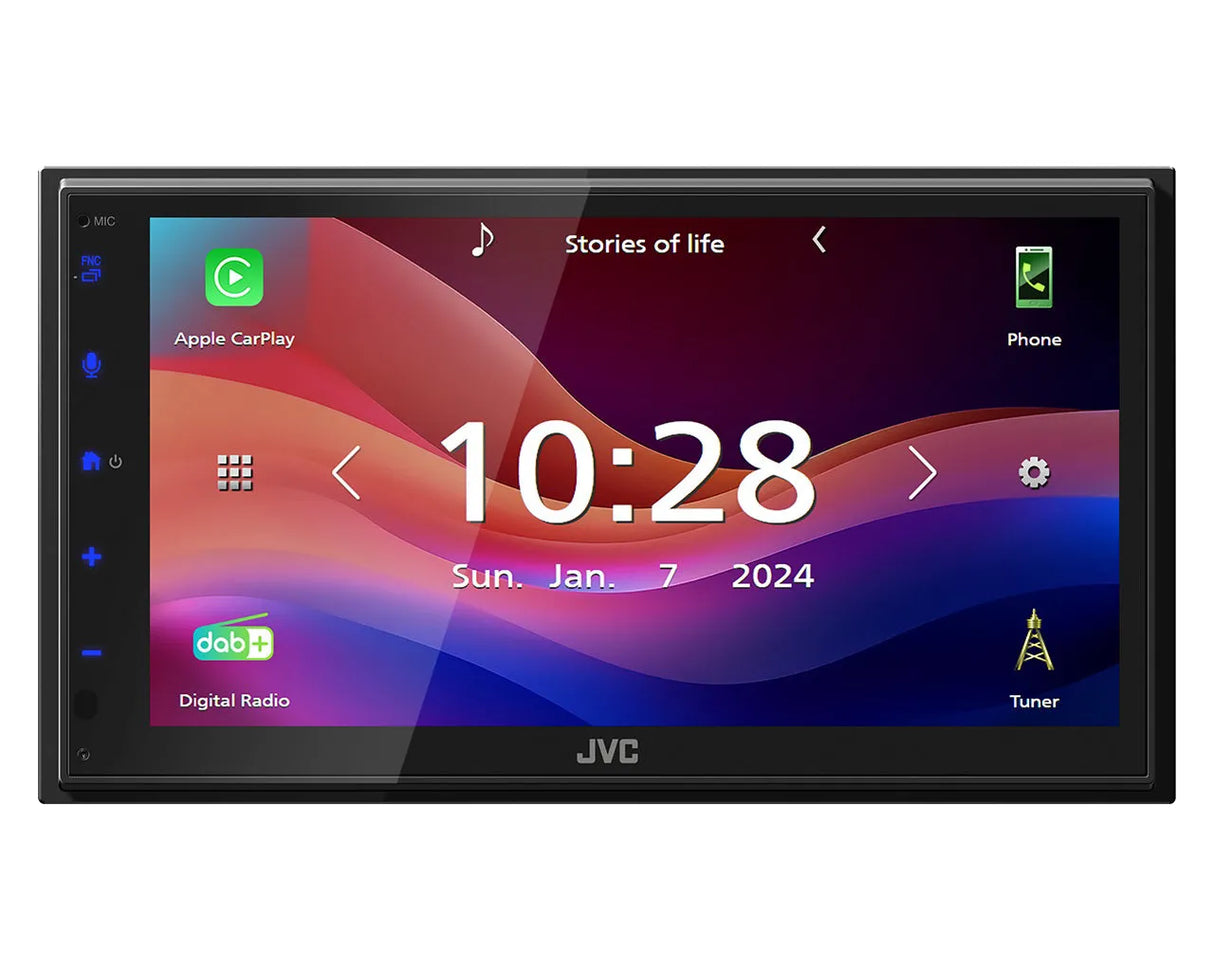 JVC, KW-M695DBW 2-DIN AV grotuvas su 6.8" ekranu, Bluetooth - Šoninis vaizdas su mygtukais ir ekrano elementais