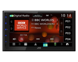 JVC KW-M695DBW, 6.8" multimedija su belaidžiu Apple CarPlay ir Android Auto - ekranas su radijo stotimi ir valdikliais