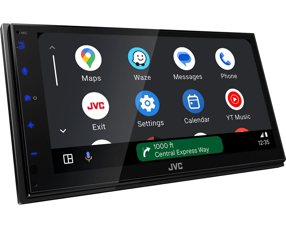 JVC KW-M695DBW, 6.8" multimedija su belaidžiu Apple CarPlay ir Android Auto - priekinis vaizdas su programėlių meniu