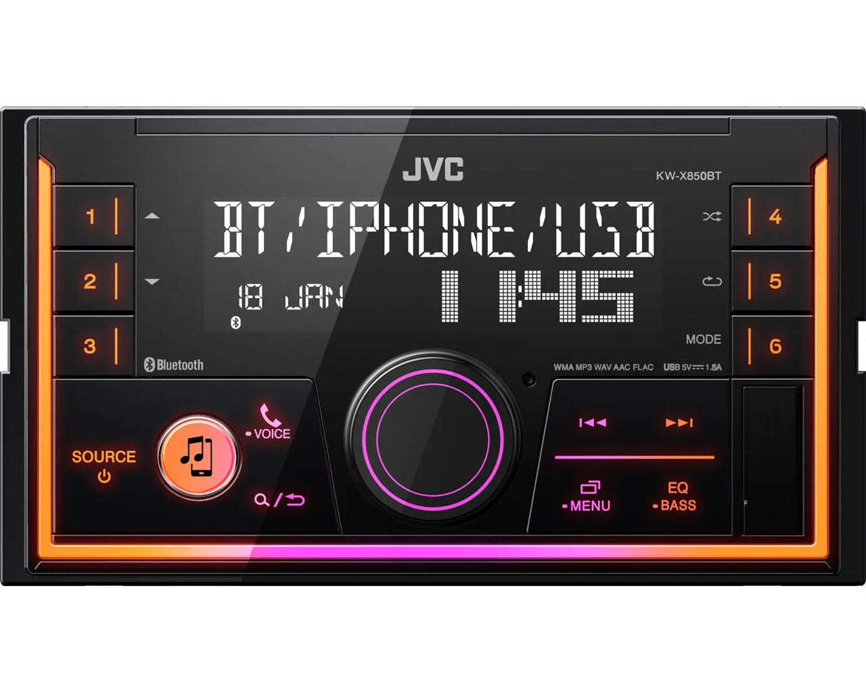 JVC, KW-X850BT 2-DIN USB MP3 magnetola su AUX ir Bluetooth - Apšviestas valdymo ratukas ir šoninės juostelės