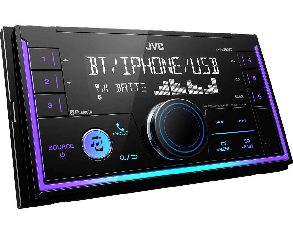 JVC, KW-X850BT 2-DIN USB MP3 magnetola su AUX ir Bluetooth - apšviestas valdymo ratukas ir mygtukai