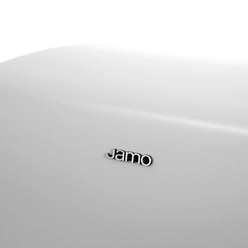 Jamo Cube Subwoofer, aktyvi žemų dažnių kolonėlė - detalus prekės ženklo logotipas ant paviršiaus