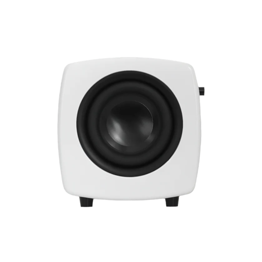 Jamo Cube Subwoofer, aktyvi žemų dažnių kolonėlė - Šoninis vaizdas su valdymo rankenėle