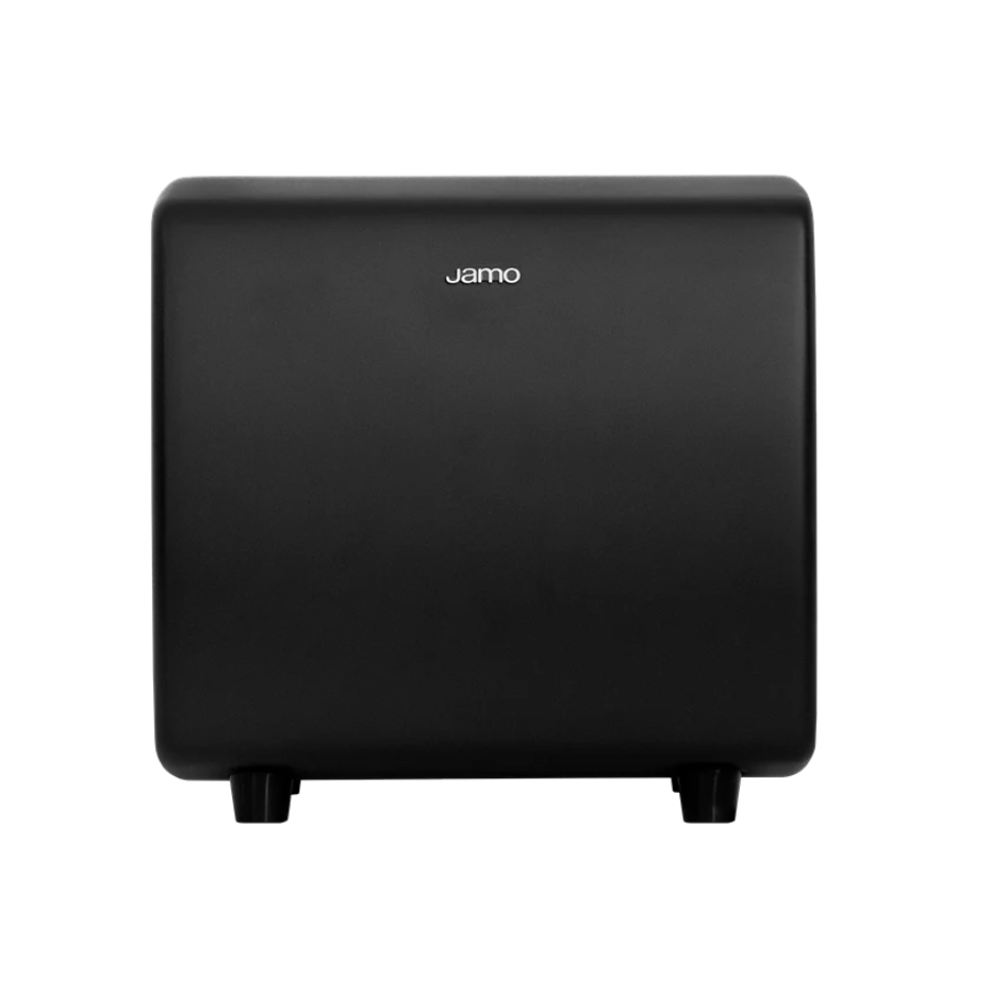 Jamo Cube Subwoofer, aktyvi žemų dažnių kolonėlė - Šoninis vaizdas su kojelėmis