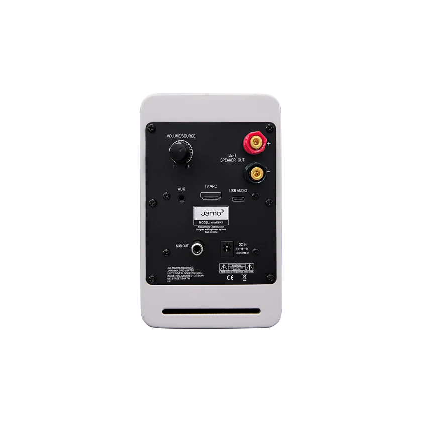 Jamo mini MKII, aktyvios lentyninės garso kolonėlės - DC IN ir USB audio jungtys