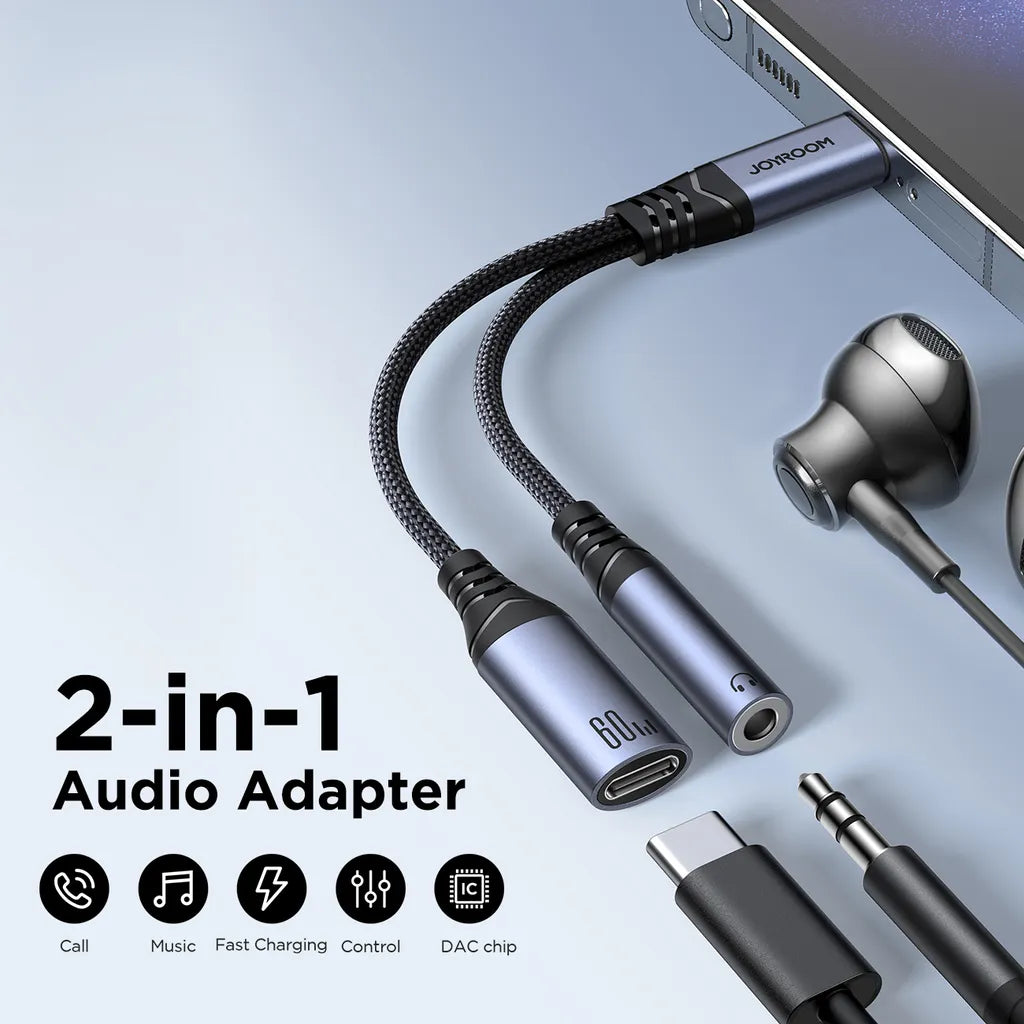 Joyroom Audio adapteris USB-C į 3.5 mm AUX + USB-C