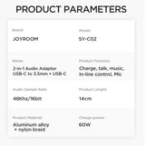 Joyroom Audio adapteris USB-C į 3.5 mm AUX + USB-C