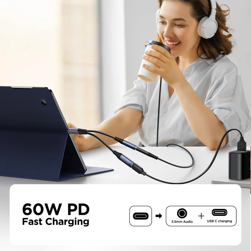 Joyroom Audio adapteris USB-C į 3.5 mm AUX + USB-C