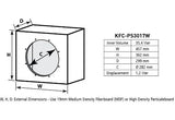 KENWOOD, KFC-PS3017W, 12" / 30 cm, 2000W žemų dažnių garsiakalbis - Matmenų lentelė ir brėžinys su matmenimis