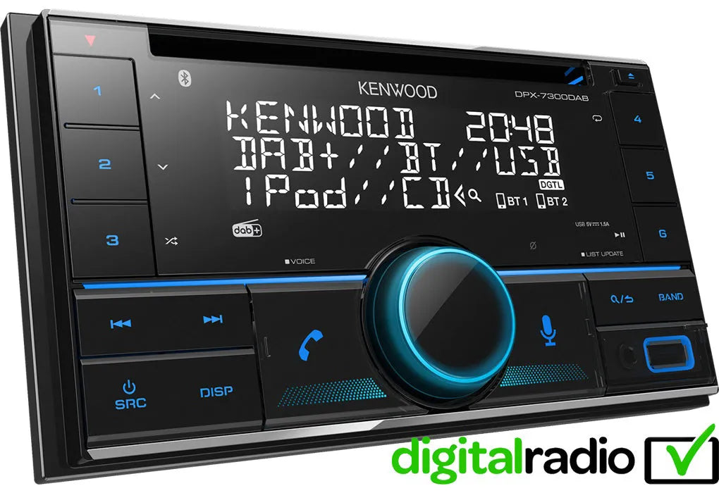 Kenwood, DPX-7300DAB 2-DIN USB/CD MP3 magnetola su AUX - Šviesos diodais apšviestas valdymo ratukas ir mygtukai