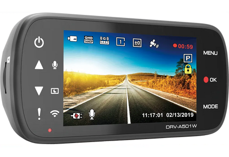 Kenwood DRV-A501W, vaizdo registratorius - šoniniai valdymo mygtukai ir ekrano piktogramos