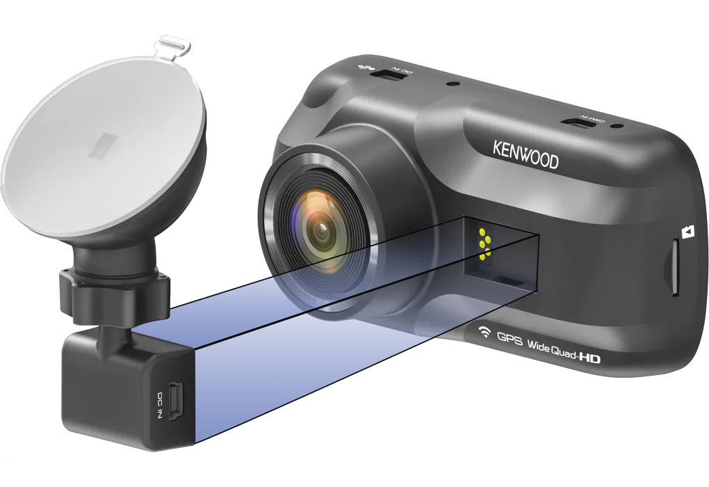 Kenwood DRV-A501W, vaizdo registratorius - Vaizdo registratorius su laikikliu ir DC IN jungtimi