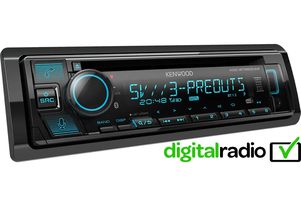 Kenwood, KDC-BT960DAB CD/USB MP3/WMA automagnetola su AUX įėjimu - mėlynos spalvos mygtukai ir apšvietimas
