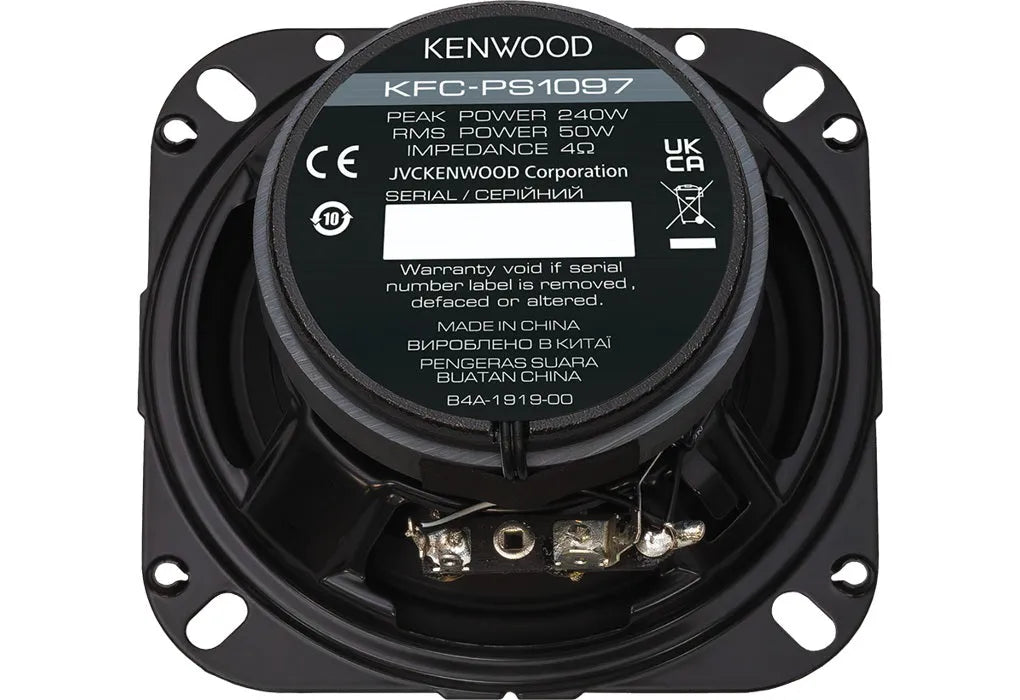 Kenwood, KFC-PS1097, 10 cm /4" 3-juostų koaksialiniai garsiakalb - Garsiakalbio galinė dalis su etiketėmis