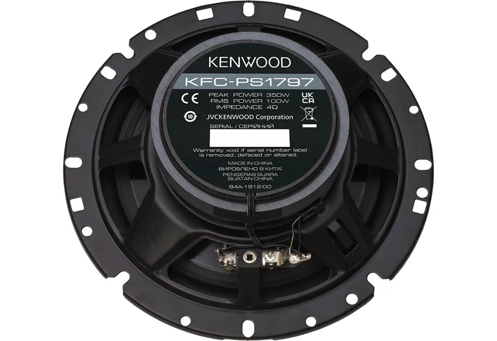 Kenwood, KFC-PS1797, 17 cm /6.75" 3-juostų koaksialiniai garsiakal - Garsiakalio galinė pusė su etiketėmis