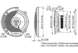 Kenwood, KFC-S1366, 13 cm /5.25" 2-juostų koaksialiniai garsiakalb - techninis brėžinys su matmenimis