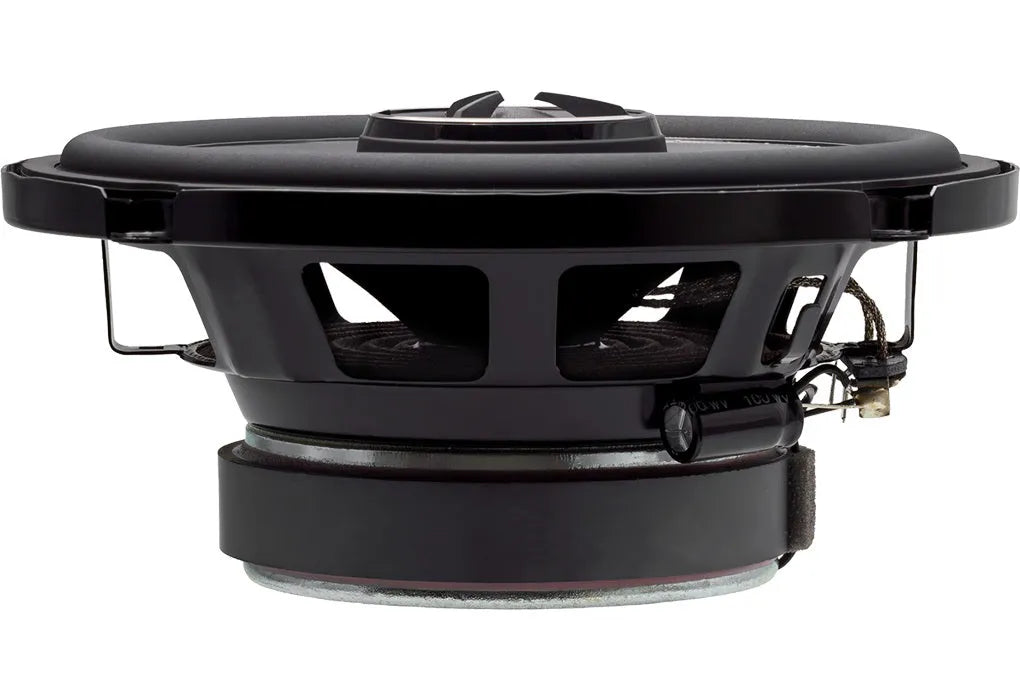 Kenwood, KFC-X1741, 17 cm /6.75" 3-juostų koaksialiniai garsiakal - Šoninis vaizdas su jungtimis ir kondensatoriumi