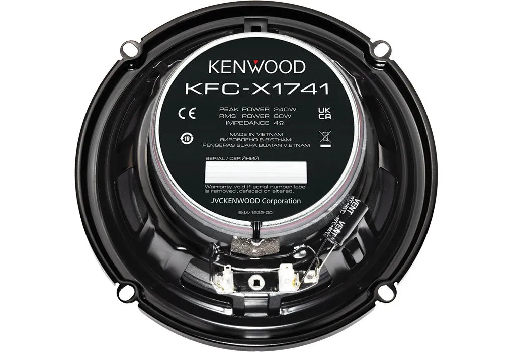 Kenwood, KFC-X1741, 17 cm /6.75" 3-juostų koaksialiniai garsiakal - Garsiakalio galinė dalis su etiketėmis