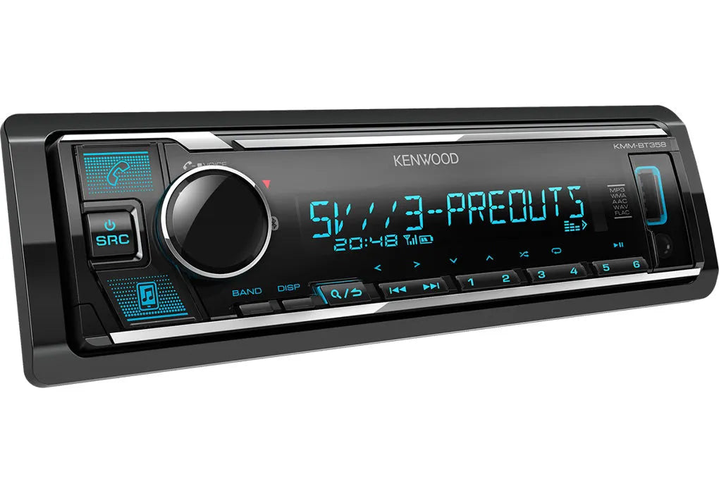 Kenwood, KMM-BT358 bluetooth, USB MP3/WMA automagnetola su AUX įėj - Mėlyni mygtukai ir apšviestas ekranas