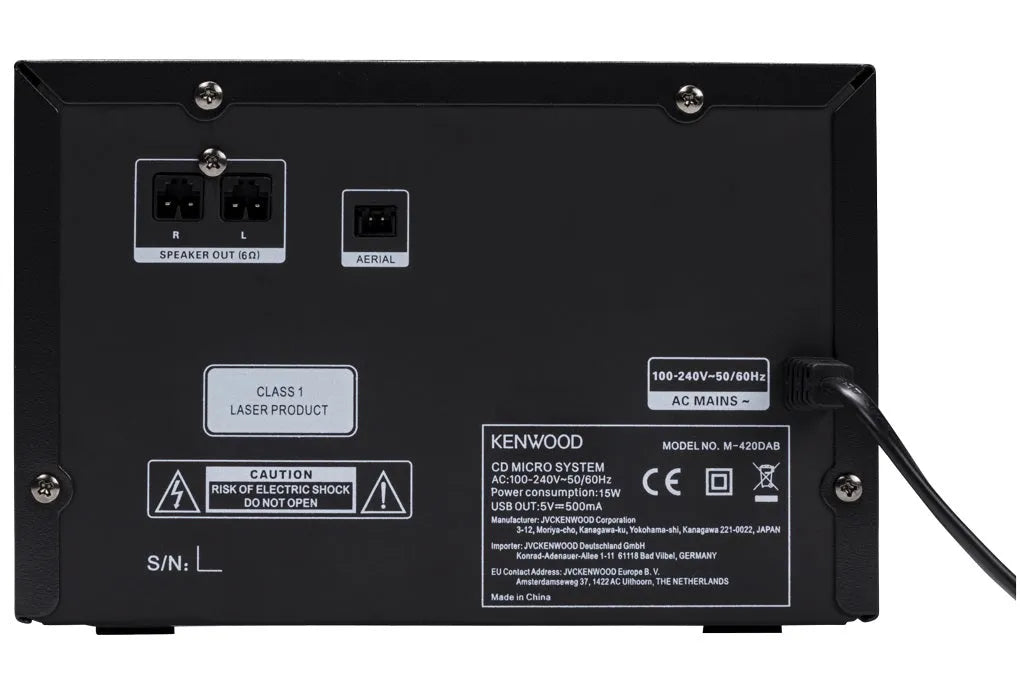 Kenwood, M-420DAB muzikinis centras - Galinė panelė su jungtimis ir laidais