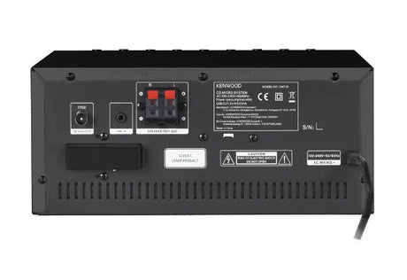 Kenwood, M-9000S-B muzikinis centras, juoda sp. - galinė panelė su jungtimis ir etiketėmis