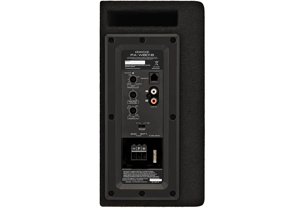 Kenwood PA-W801B, Aktyvus subas 400W - galinė panelė su jungtimis ir valdymo elementais